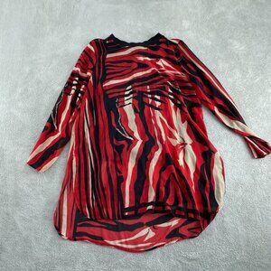 Calvin Klein Womens Red & Black Abstract Print Tunic Top XLG Polyester  3170